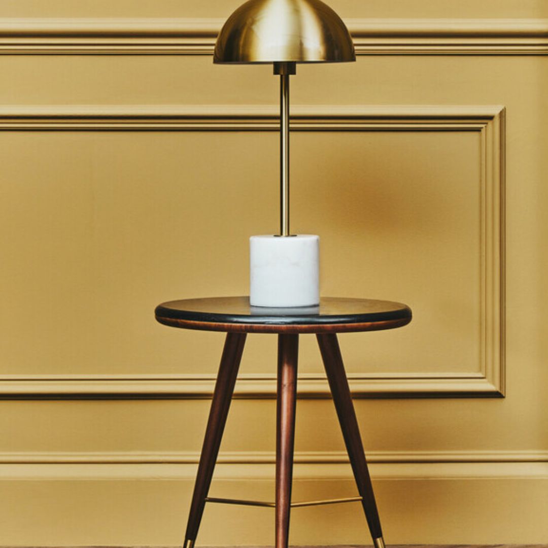 Torino Round End Table – Marble & Walnut - INSIDE HOUSE