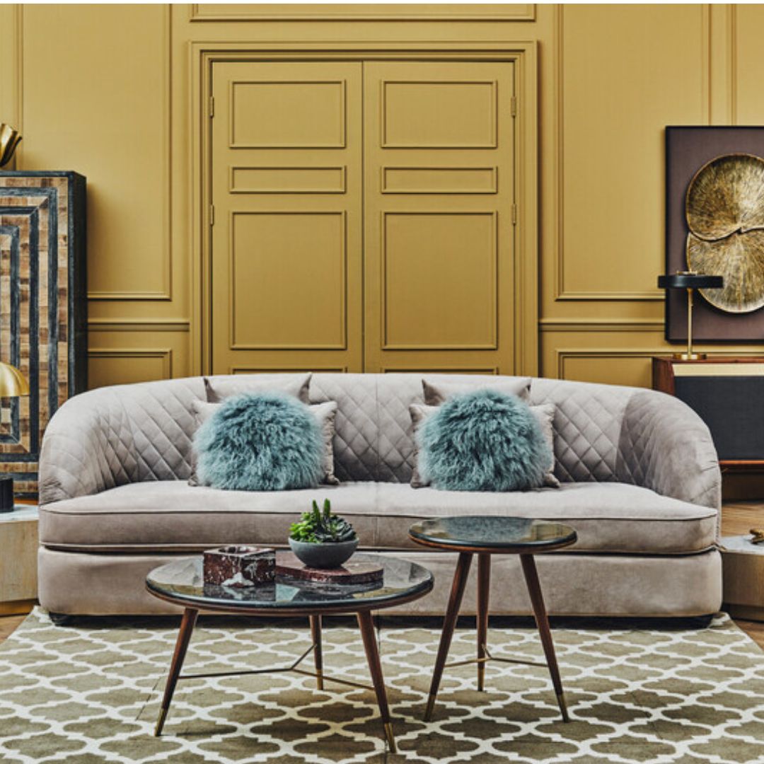 Torino Round End Table – Marble &amp; Walnut - INSIDE HOUSE