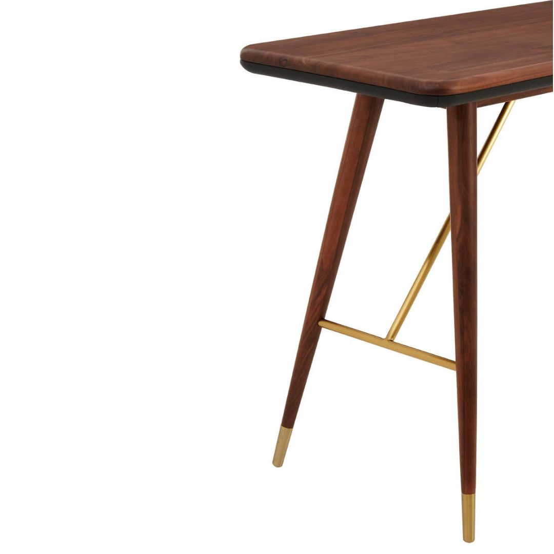 Torino Walnut Console Table – Leather Trim & Brass Detail - INSIDE HOUSE