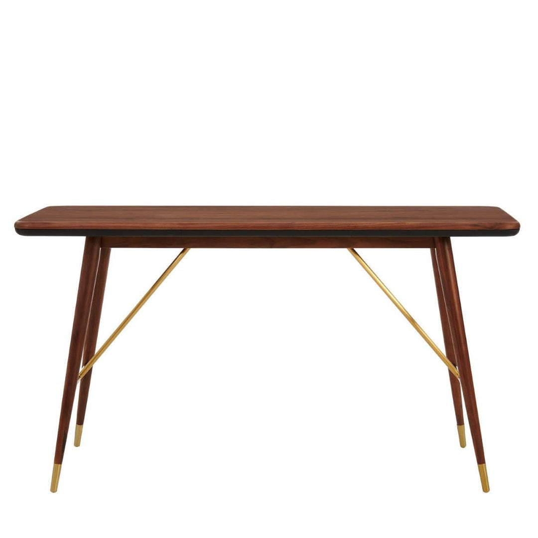 Torino Walnut Console Table – Leather Trim & Brass Detail - INSIDE HOUSE