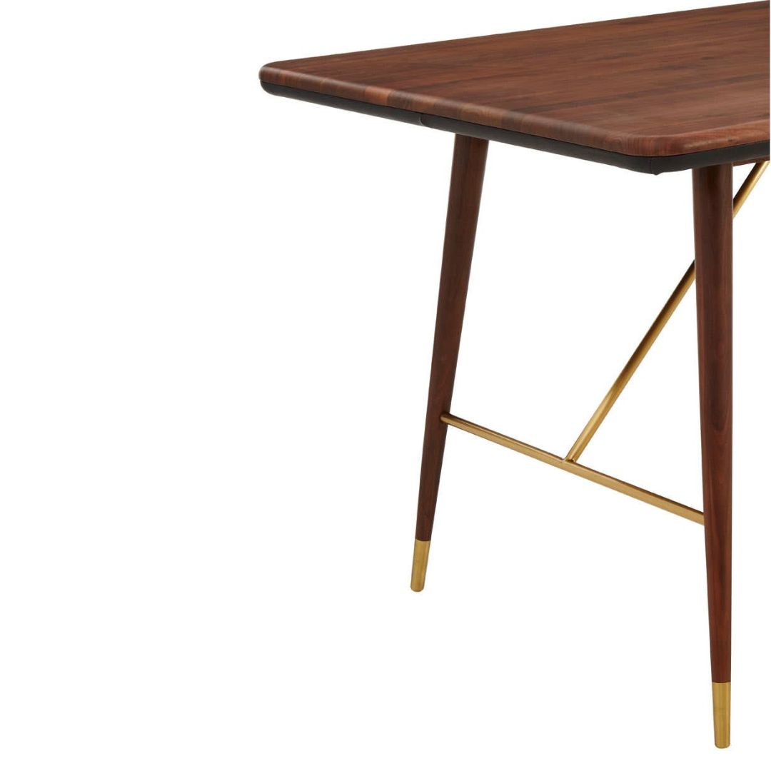 Torino Walnut Dining Table with Leather Trim & Brass Detail - INSIDE HOUSE