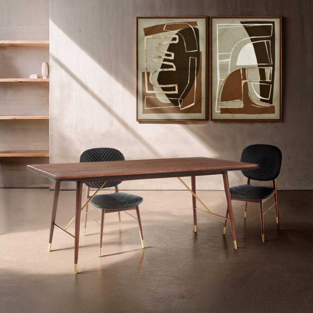 Torino Walnut Dining Table with Leather Trim &amp; Brass Detail - INSIDE HOUSE