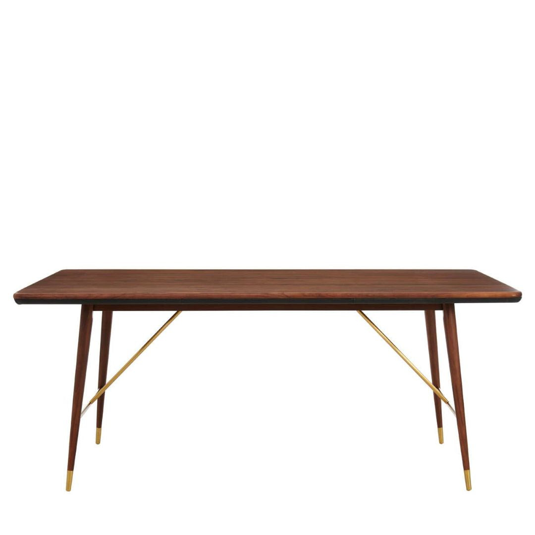 Torino Walnut Dining Table with Leather Trim & Brass Detail - INSIDE HOUSE