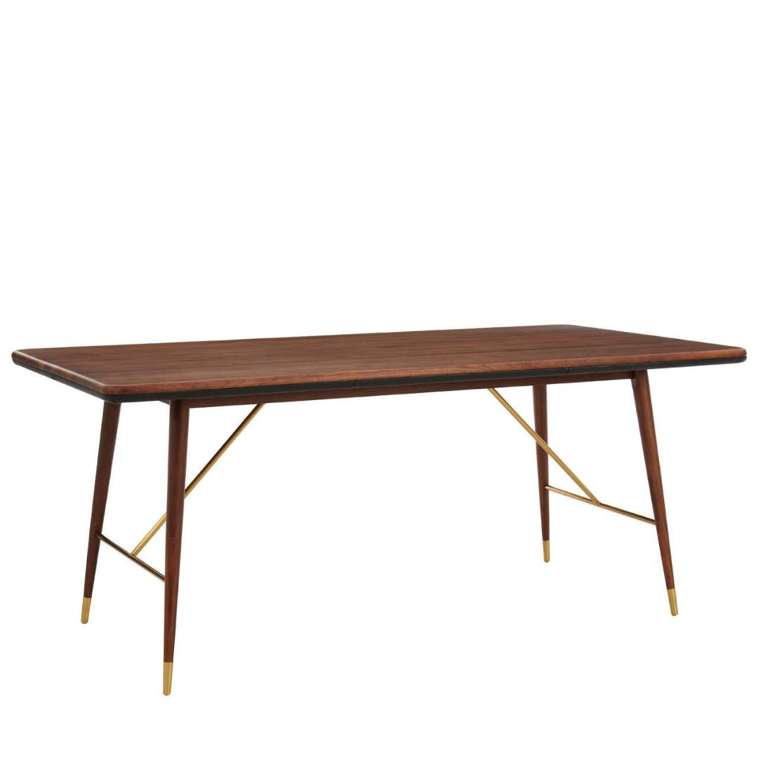 Torino Walnut Dining Table with Leather Trim & Brass Detail - INSIDE HOUSE