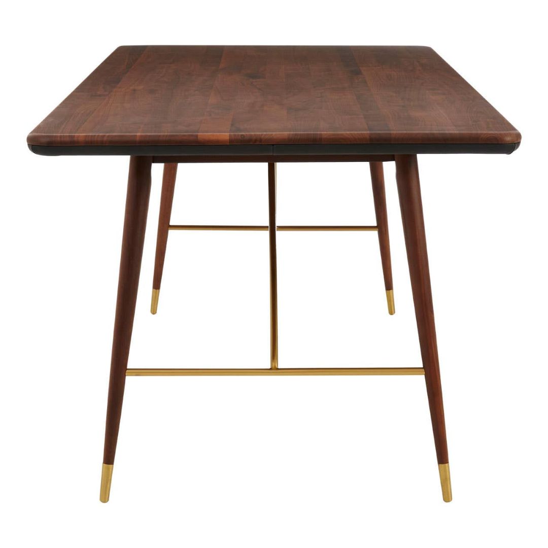 Torino Walnut Dining Table with Leather Trim & Brass Detail - INSIDE HOUSE
