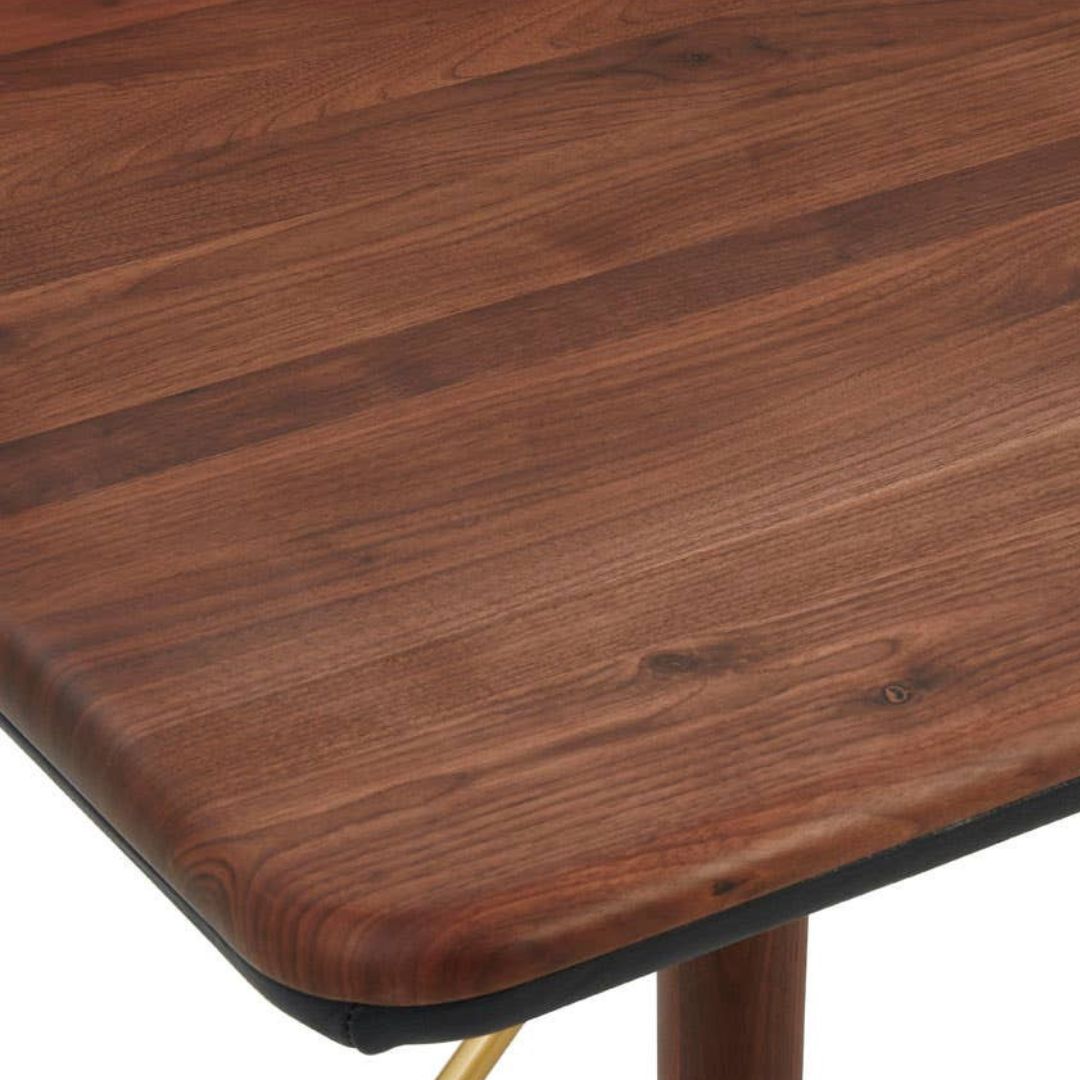 Torino Walnut Dining Table with Leather Trim & Brass Detail - INSIDE HOUSE