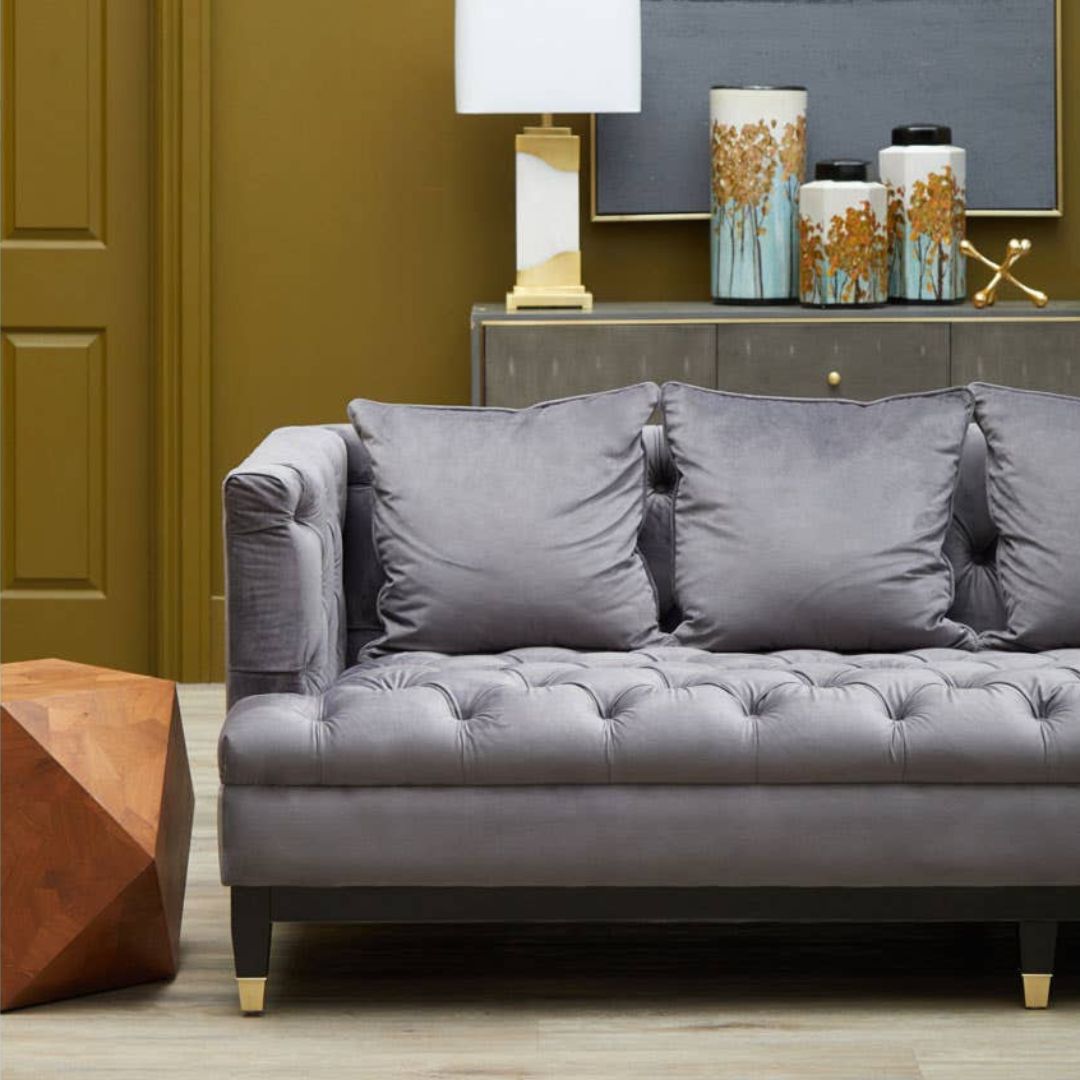 Valenza Grey Fabric Chesterfield 3-Seater Sofa