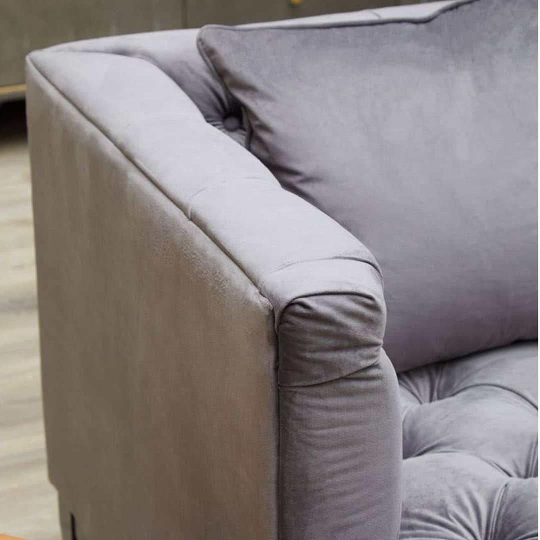Valenza Grey Fabric Chesterfield 3-Seater Sofa