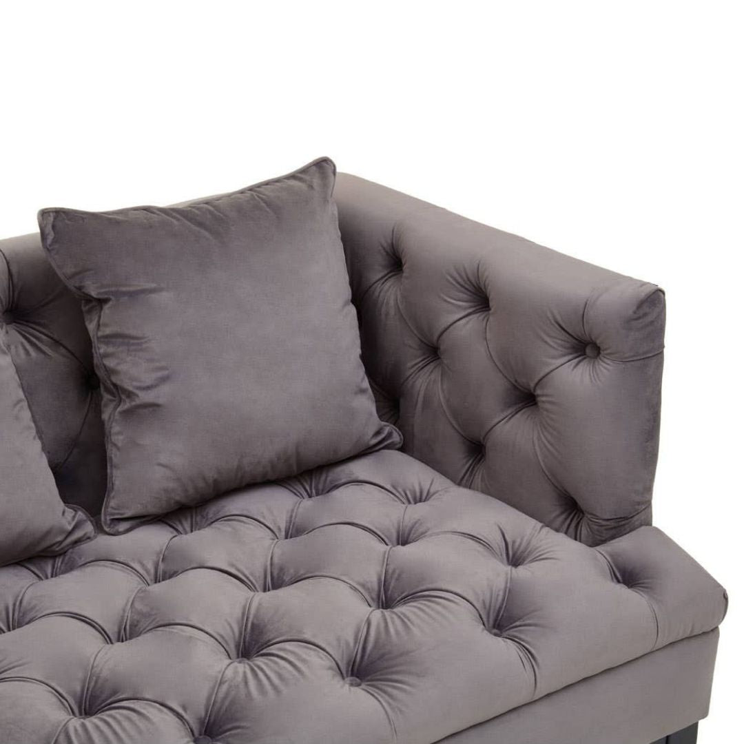 Valenza Grey Fabric Chesterfield 3-Seater Sofa