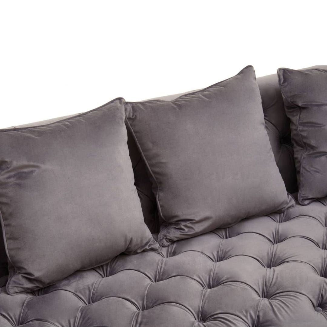 Valenza Grey Fabric Chesterfield 3-Seater Sofa