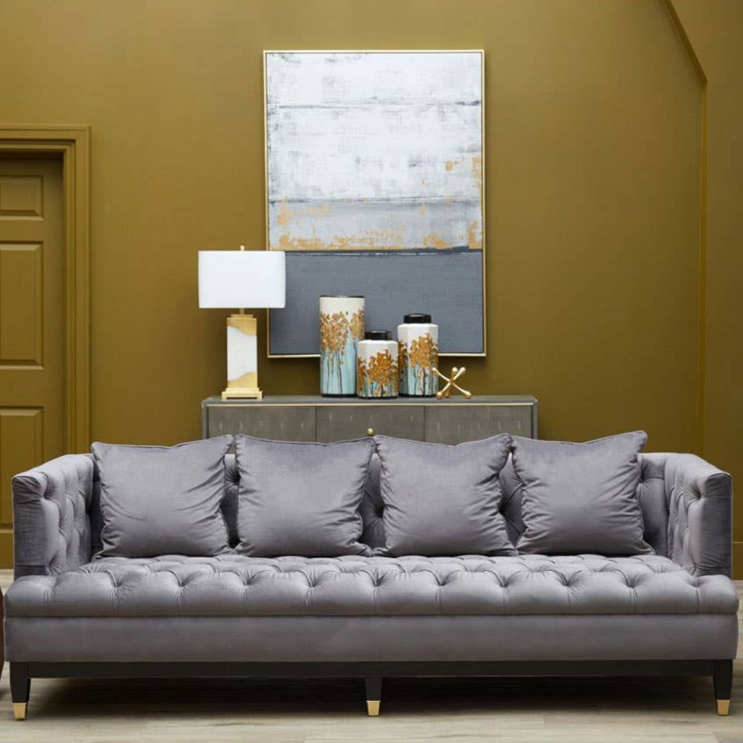 Valenza Grey Fabric Chesterfield 3-Seater Sofa