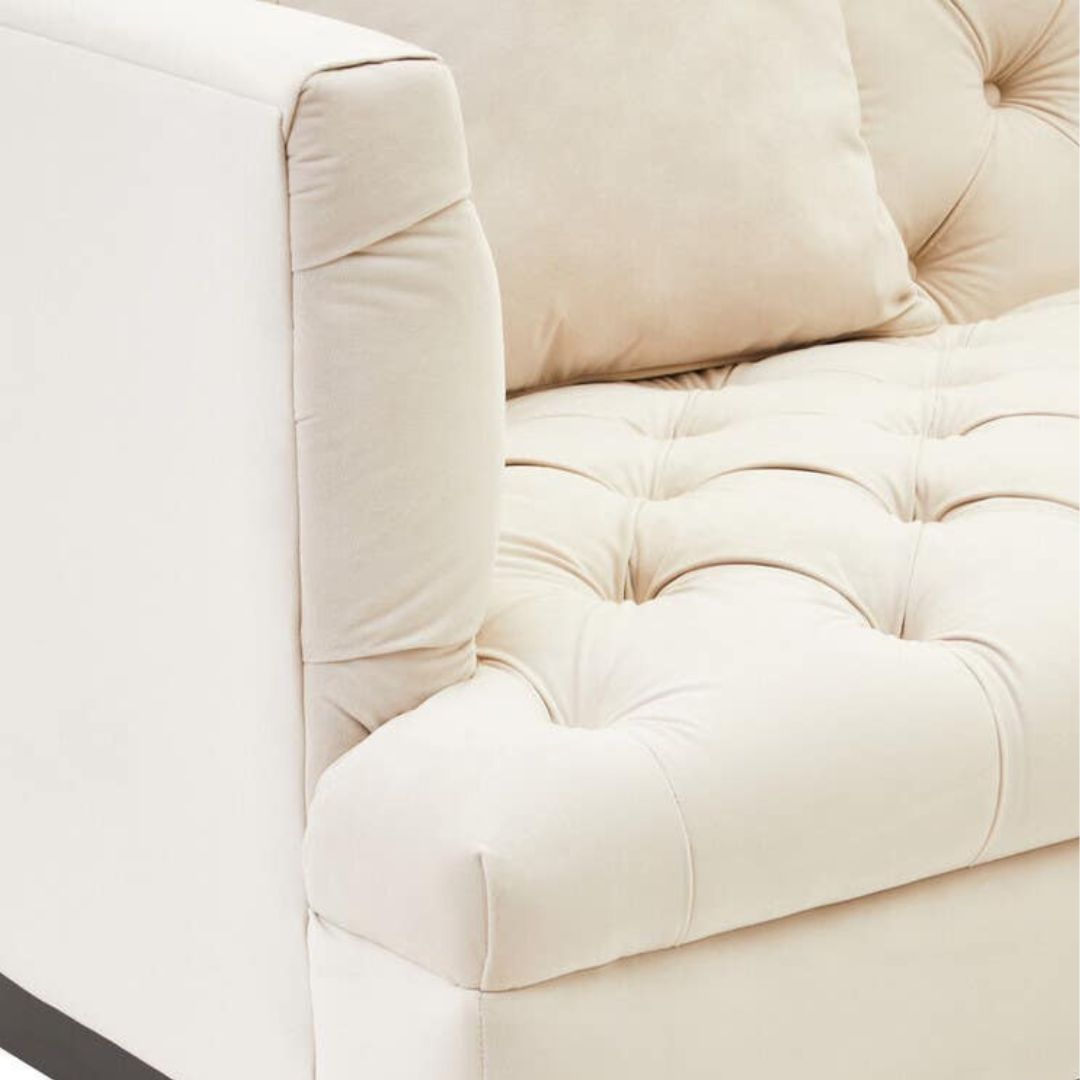 Valenza Ivory Fabric Chesterfield 2-Seater Sofa - INSIDE HOUSE