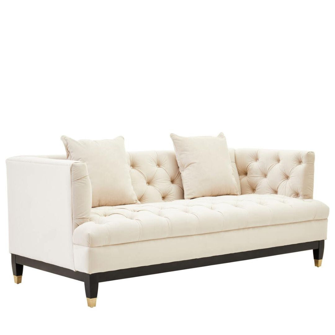 Valenza Ivory Fabric Chesterfield 2-Seater Sofa - INSIDE HOUSE