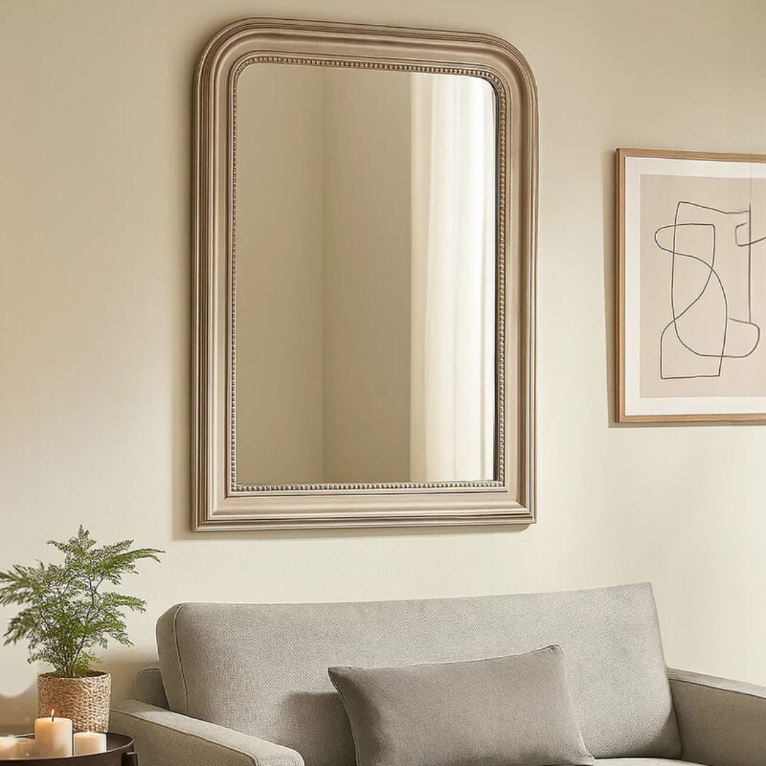 Valmont Beaded Silver Arch Wall Mirror - INSIDE HOUSE
