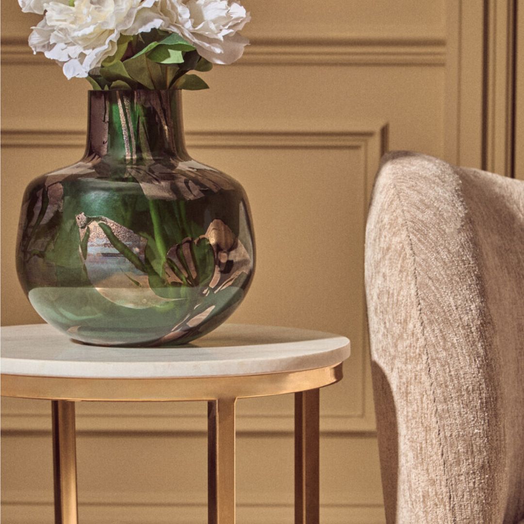 Viero Green &amp; Gold Abstract Glass Vase - Low