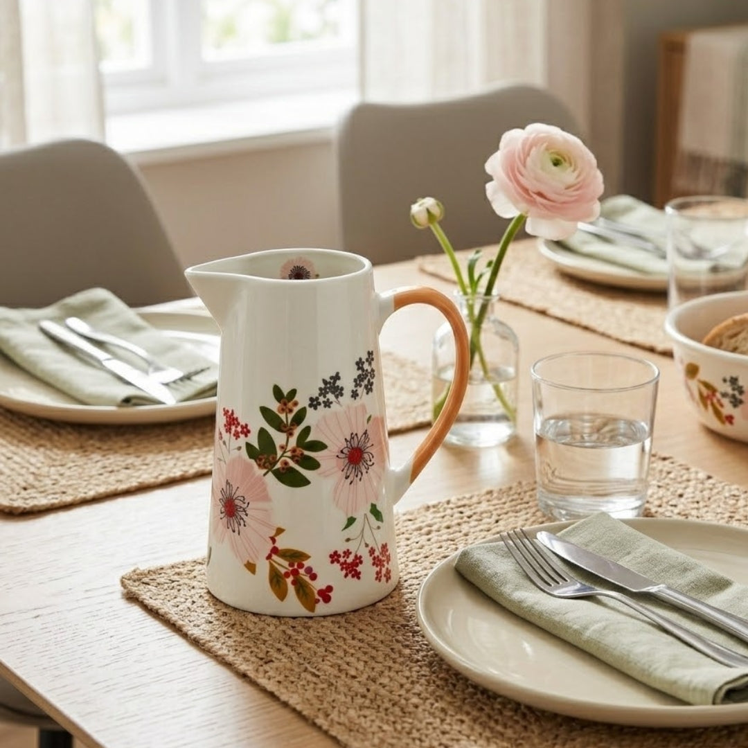 White floral bone China Ceramic Jug - Large