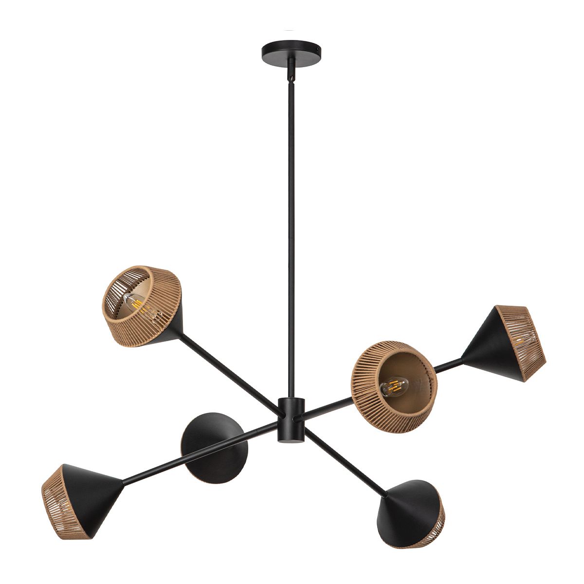 Daphne Matte Black &amp; Natural 6 Light Chandelier