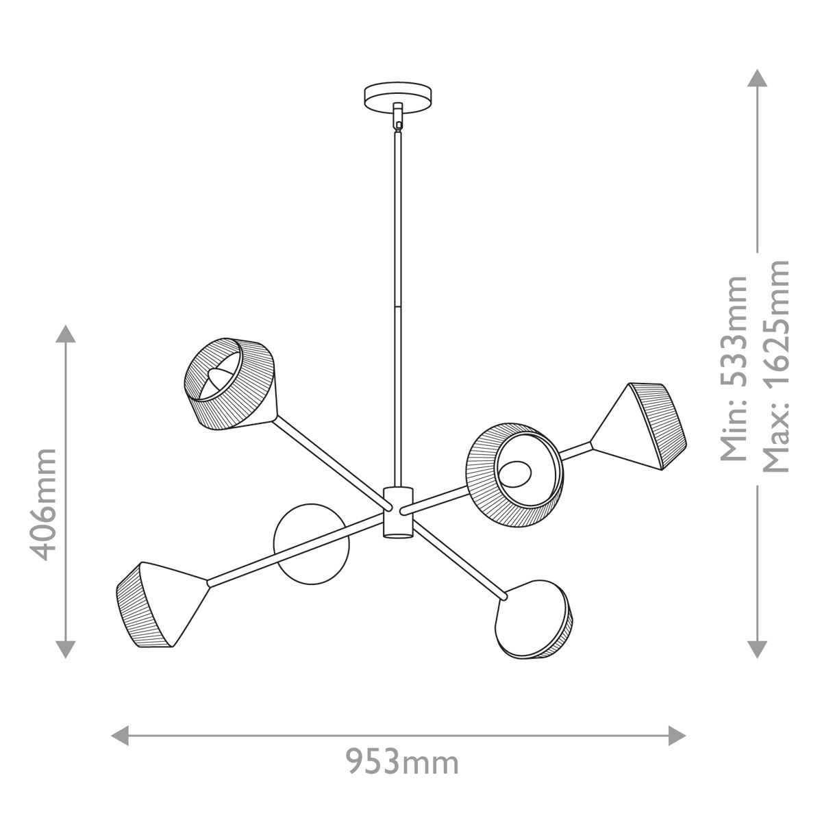 Daphne Matte Black &amp; Natural 6 Light Chandelier