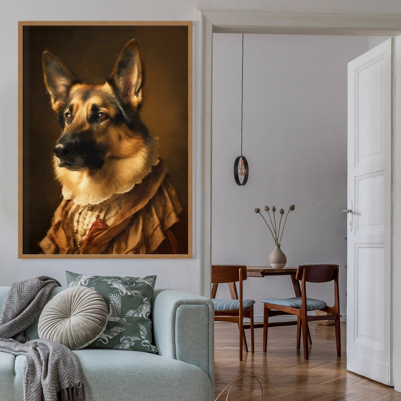 German Shepherd Alsatian Dog Portrait Print - INSIDE HOUSE