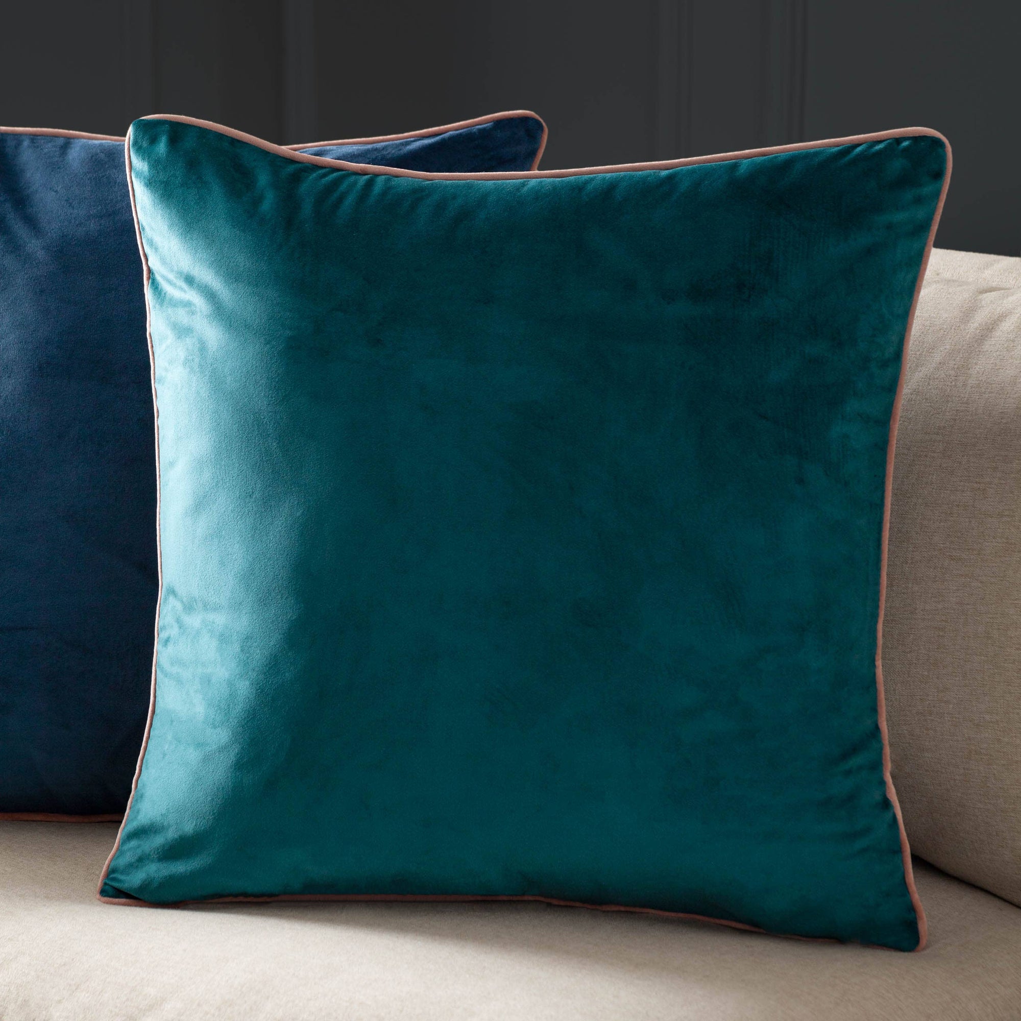 Meridian Velvet Cushion Teal/Blush: Teal/Blush / Feather Rich Filled / 55 x 55cm - INSIDE HOUSE