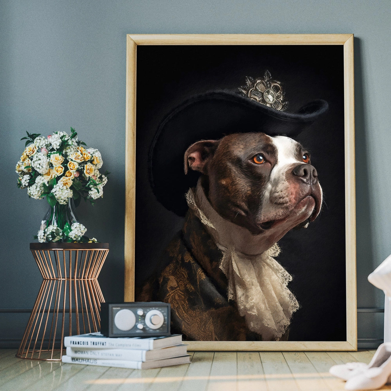 Staffordshire Bull Terrier Staffy With Hat Dog Portrait Print - INSIDE HOUSE