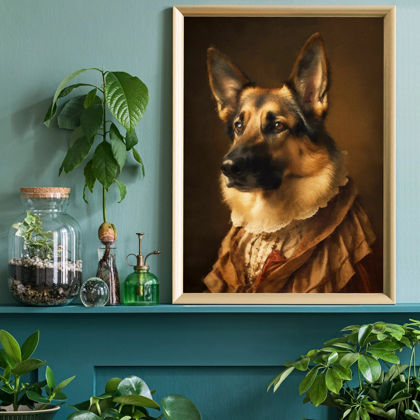 German Shepherd Alsatian Dog Portrait Print - INSIDE HOUSE
