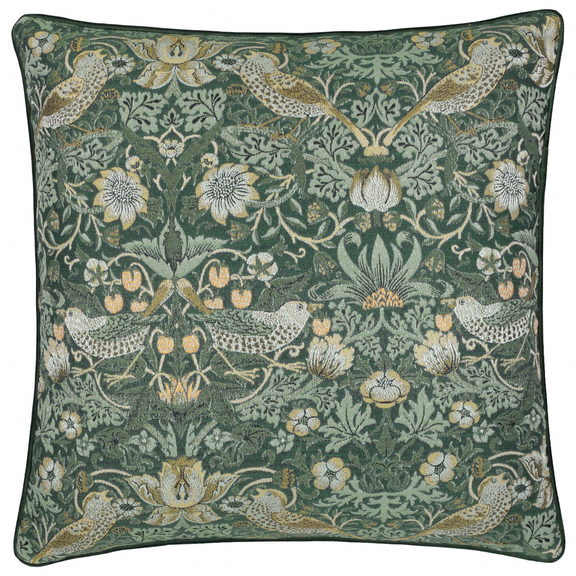 Strawberry Thief Piped Jacquard Cushion Forest: Forest / Feather Rich Filled / 55 x 55 - INSIDE HOUSE