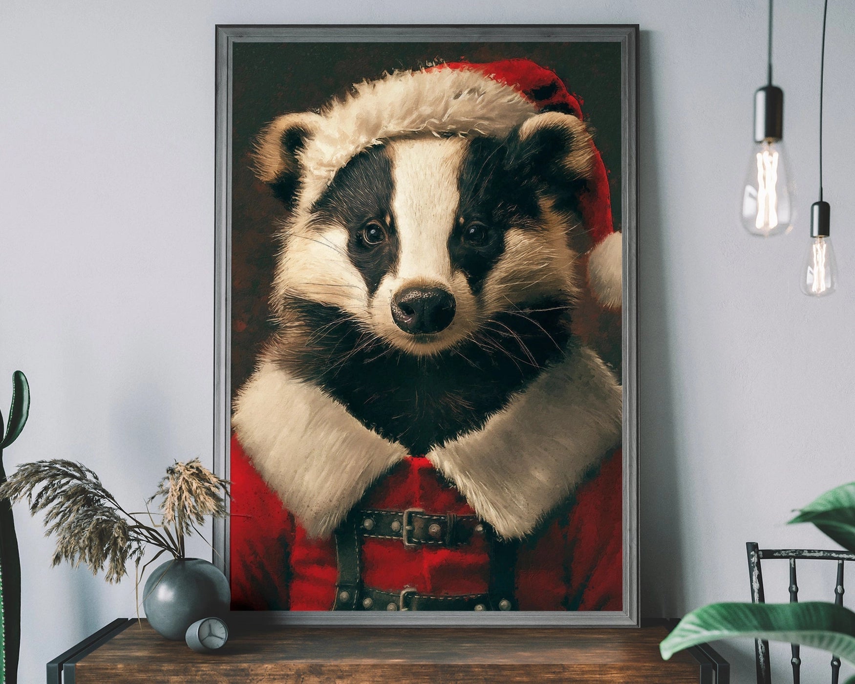Christmas Badger Animal Portrait Print - INSIDE HOUSE