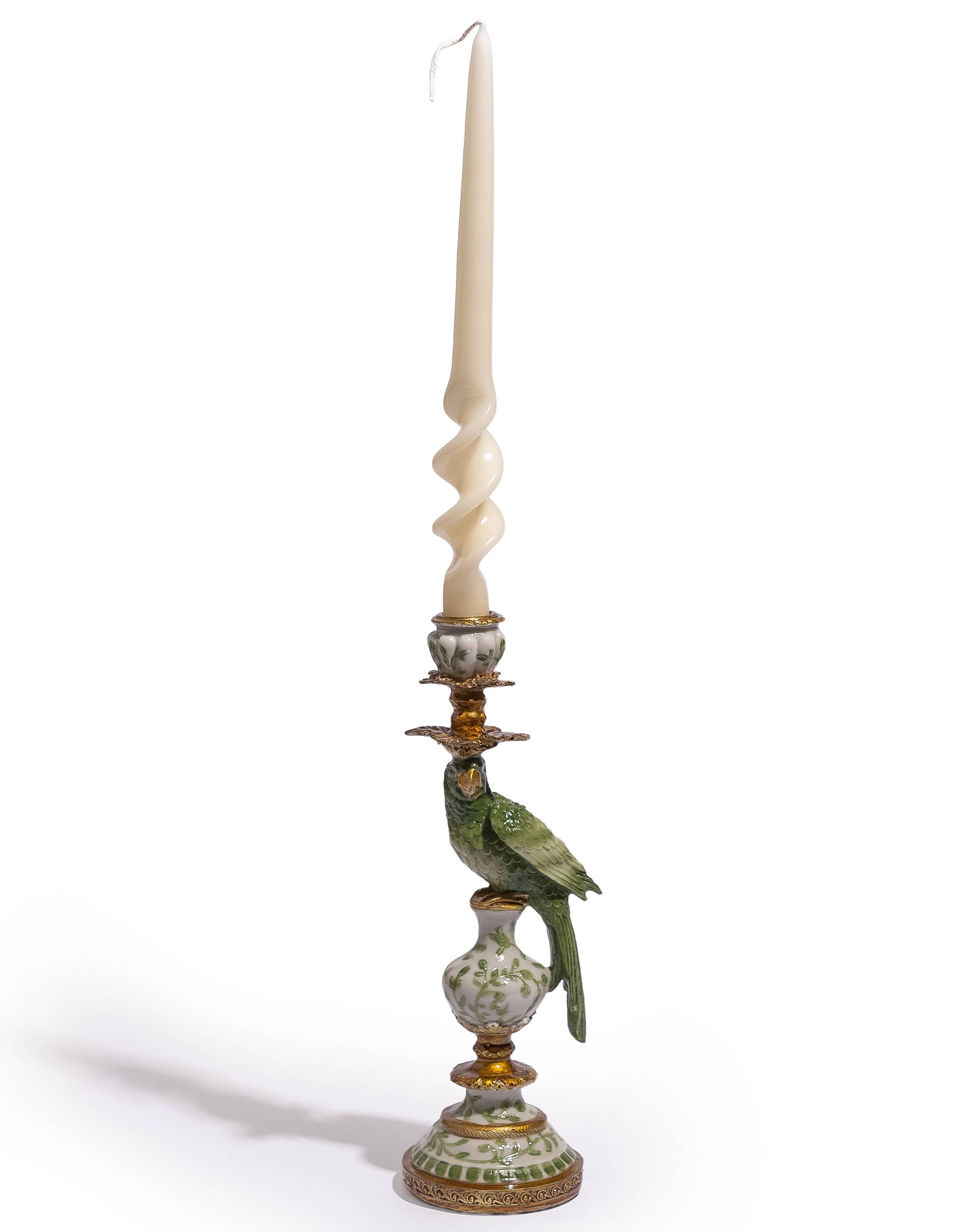 Decorative candle holder with a parrot design on a white background