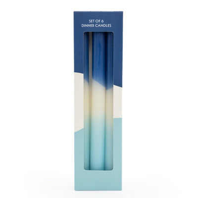 Set of 6 Dinner Candles Two Tone Blue in Box