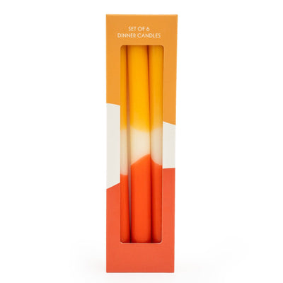 Set of 6 Dinner Candles Two Tone Orange in Box
