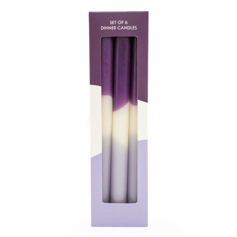 Set of 6 Dinner Candles Two Tone Purple in Box