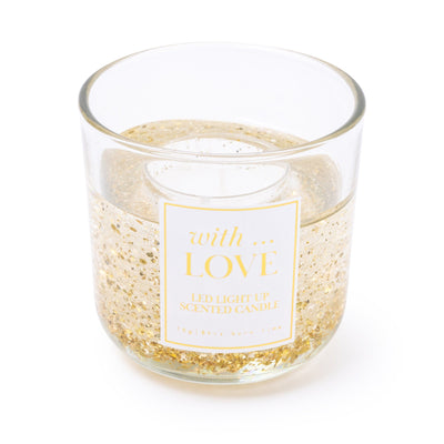 'With Love' Gold Glitter Light Up LED Candle