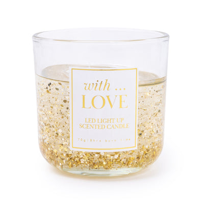 'With Love' Gold Glitter Light Up LED Candle