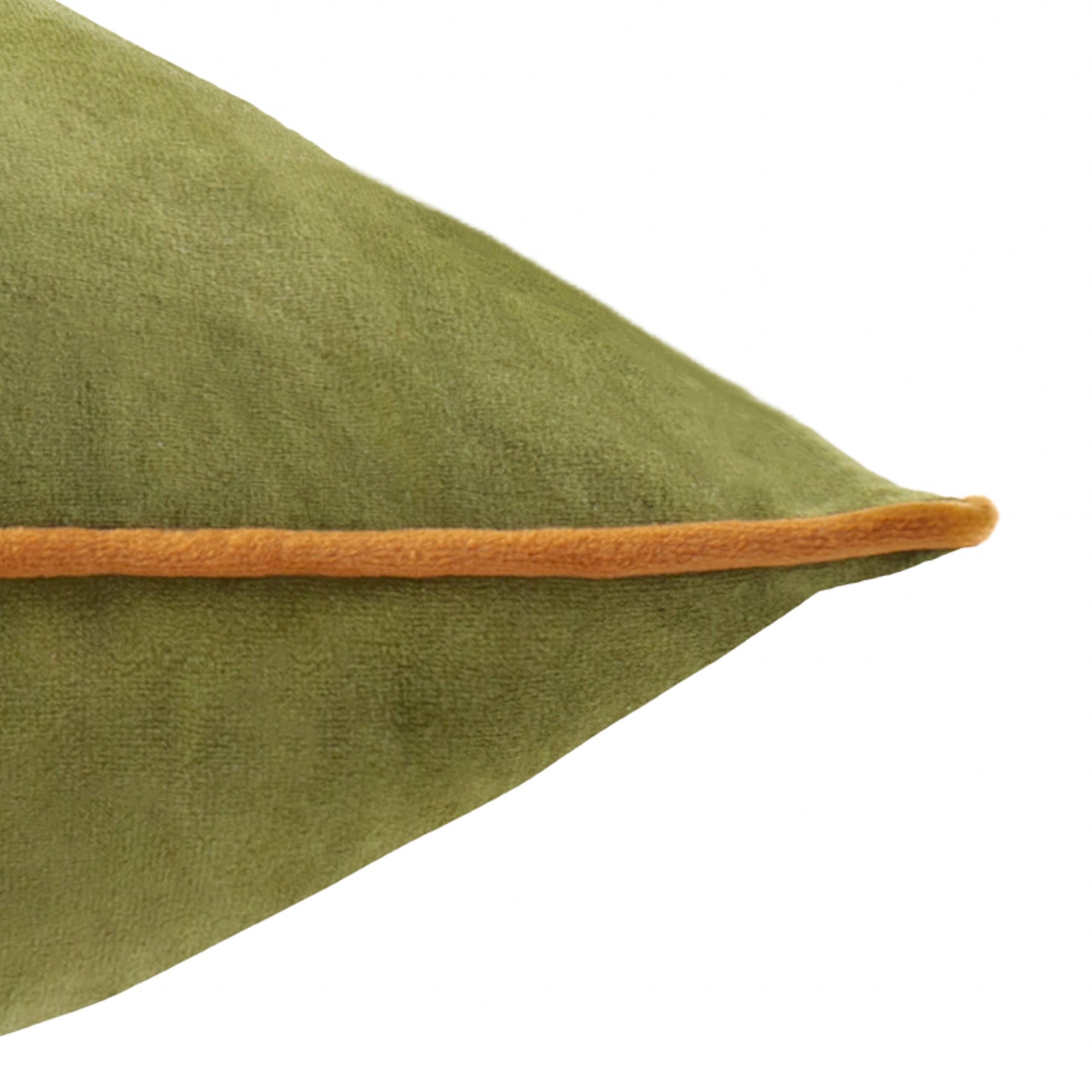 Green pillow with a brown border on a white background