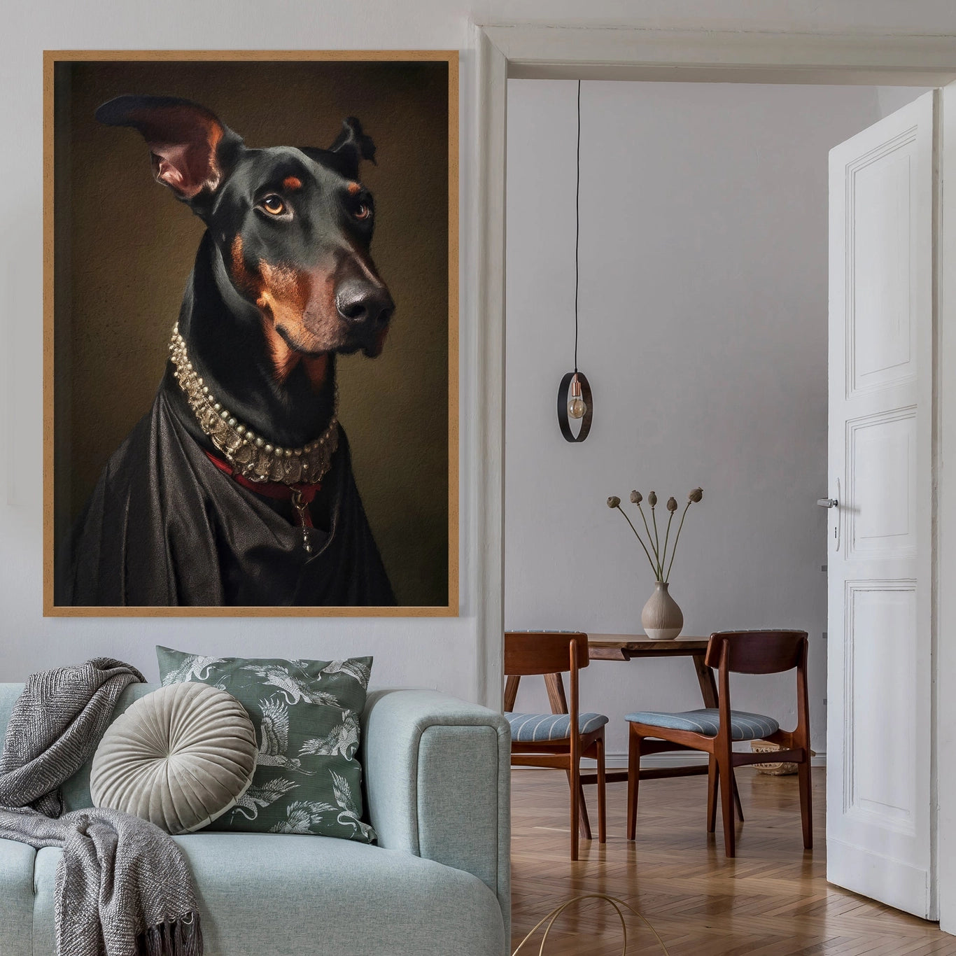 Doberman Dog Portrait Print - INSIDE HOUSE