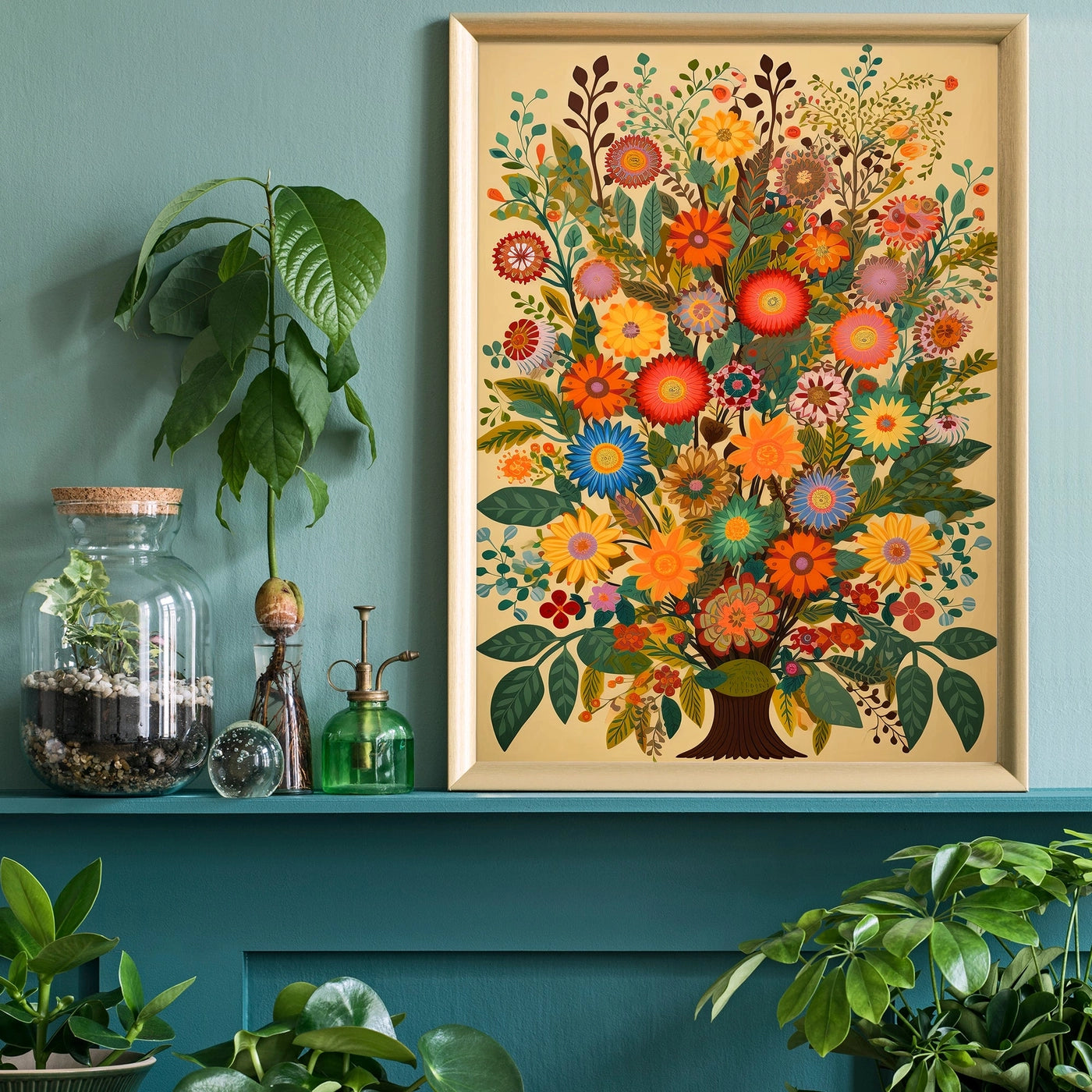 Folk Art Style Flowers Light Print - INSIDE HOUSE