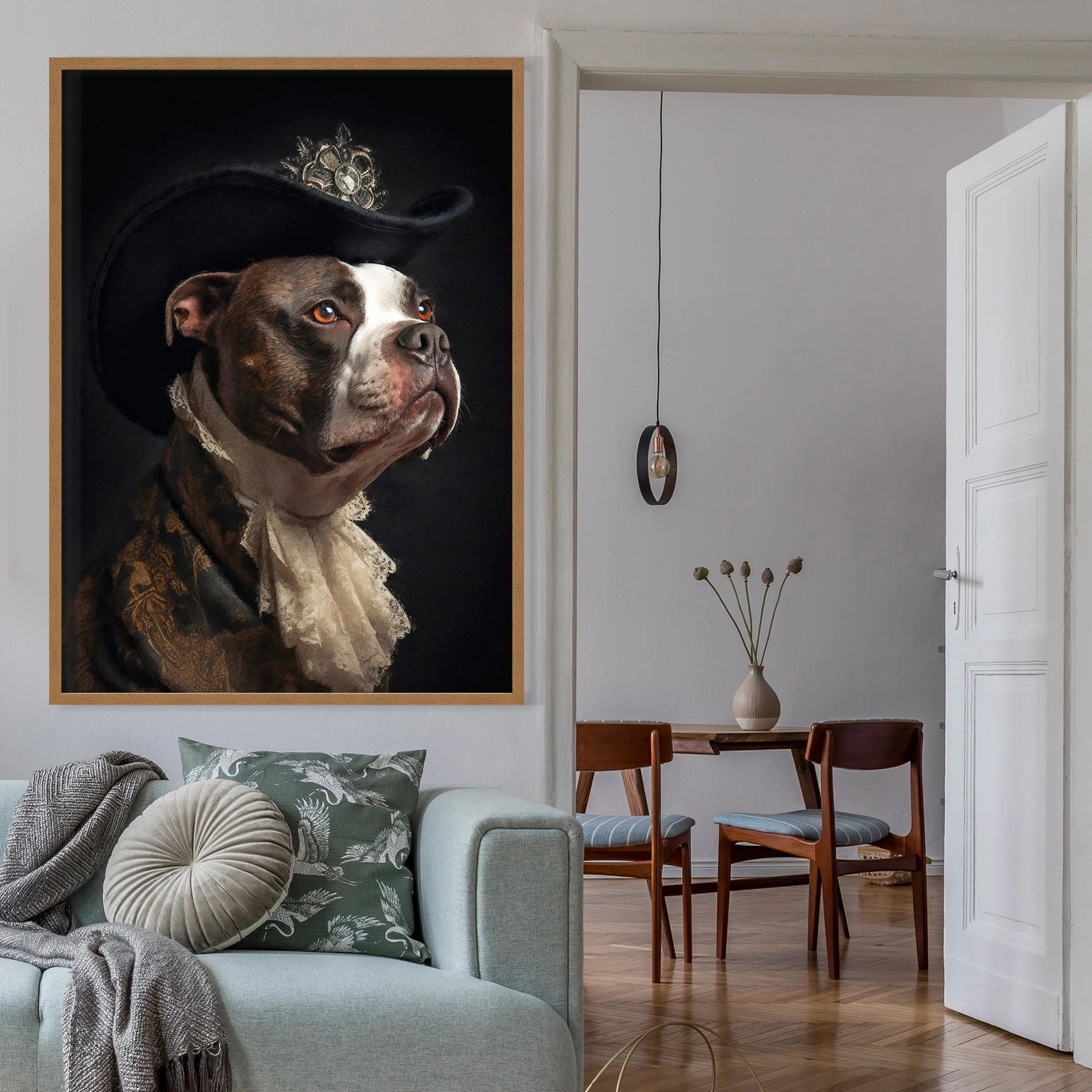 Staffordshire Bull Terrier Staffy With Hat Dog Portrait Print - INSIDE HOUSE