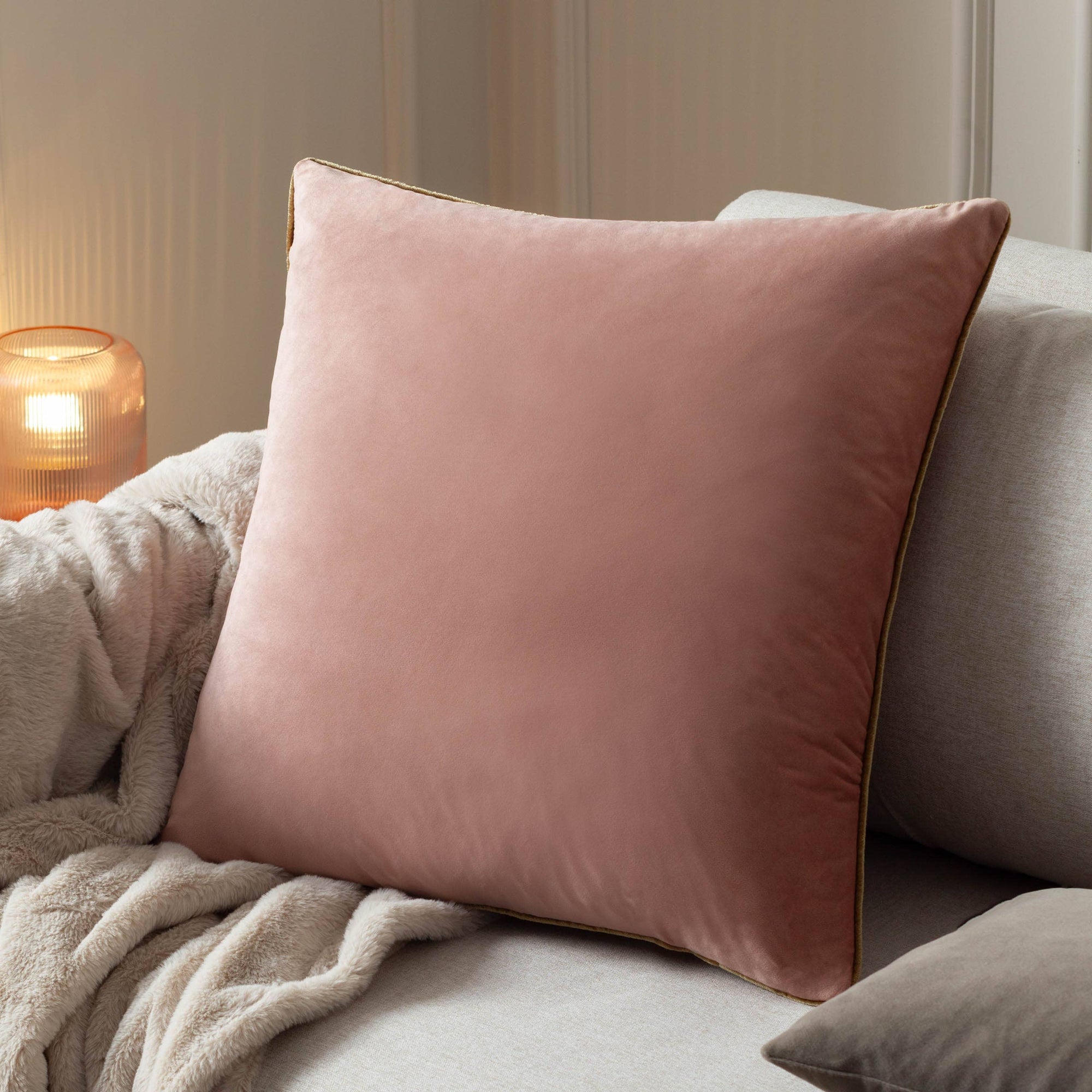 Meridian Velvet Cushion Blush/Gold: Blush/Gold / Feather Filled / 45 x 45cm - INSIDE HOUSE