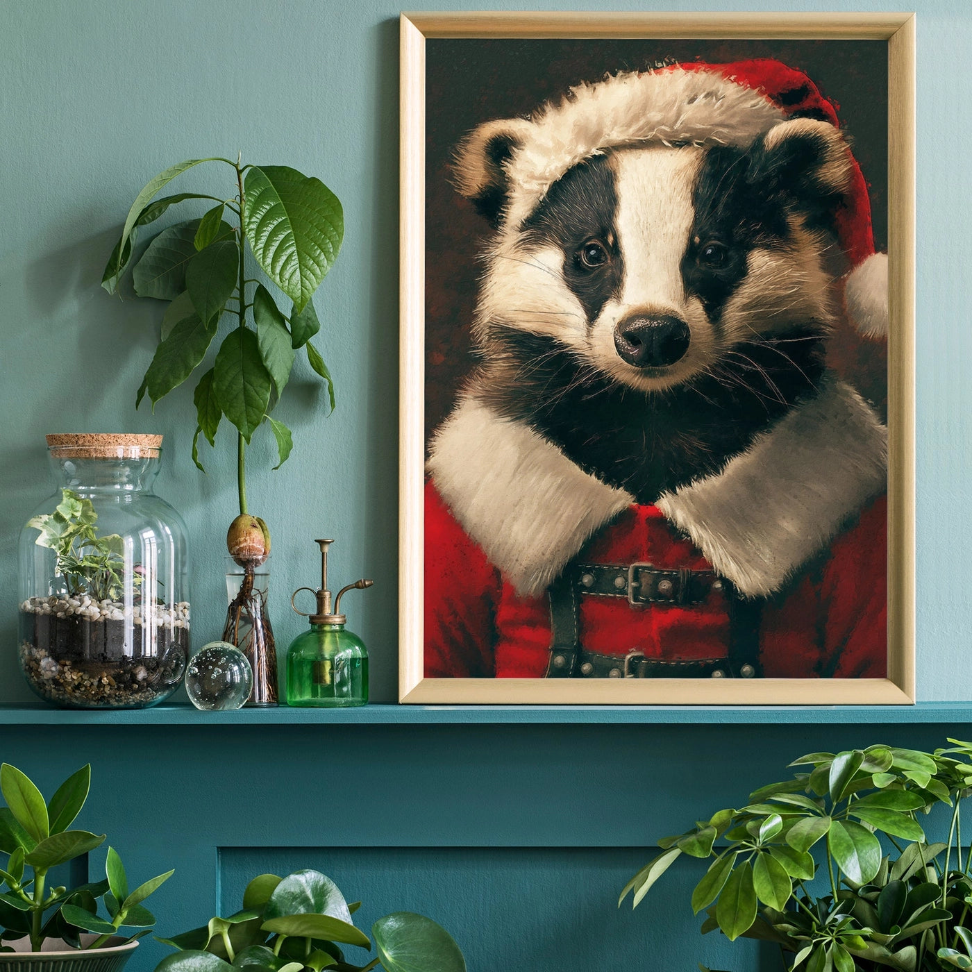 Christmas Badger Animal Portrait Print - INSIDE HOUSE