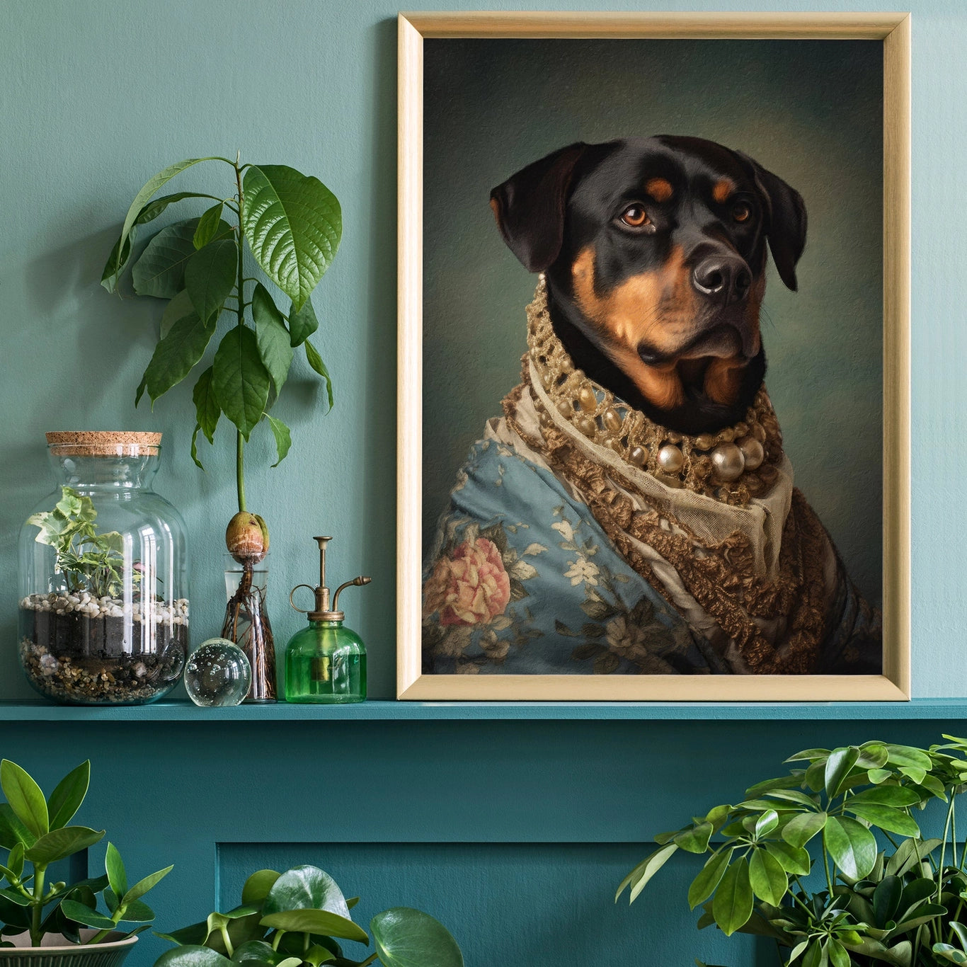 Rottweiler Dog Portrait Print - INSIDE HOUSE