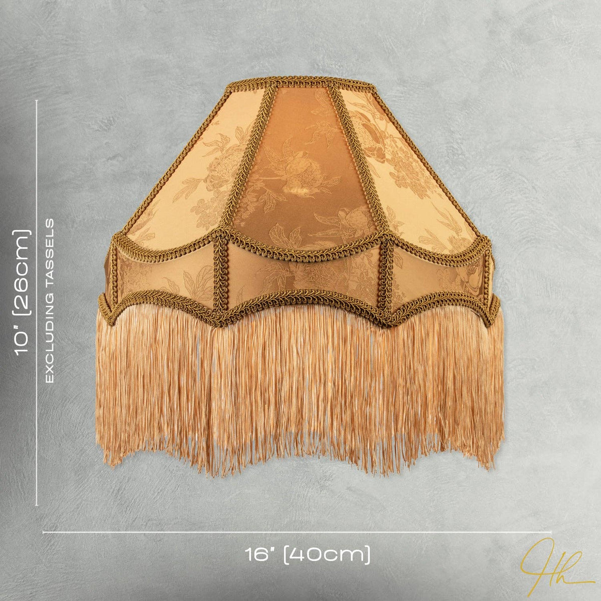 Gold Faux Silk Large Victorian Lamp Shade with Textured Floral Decor