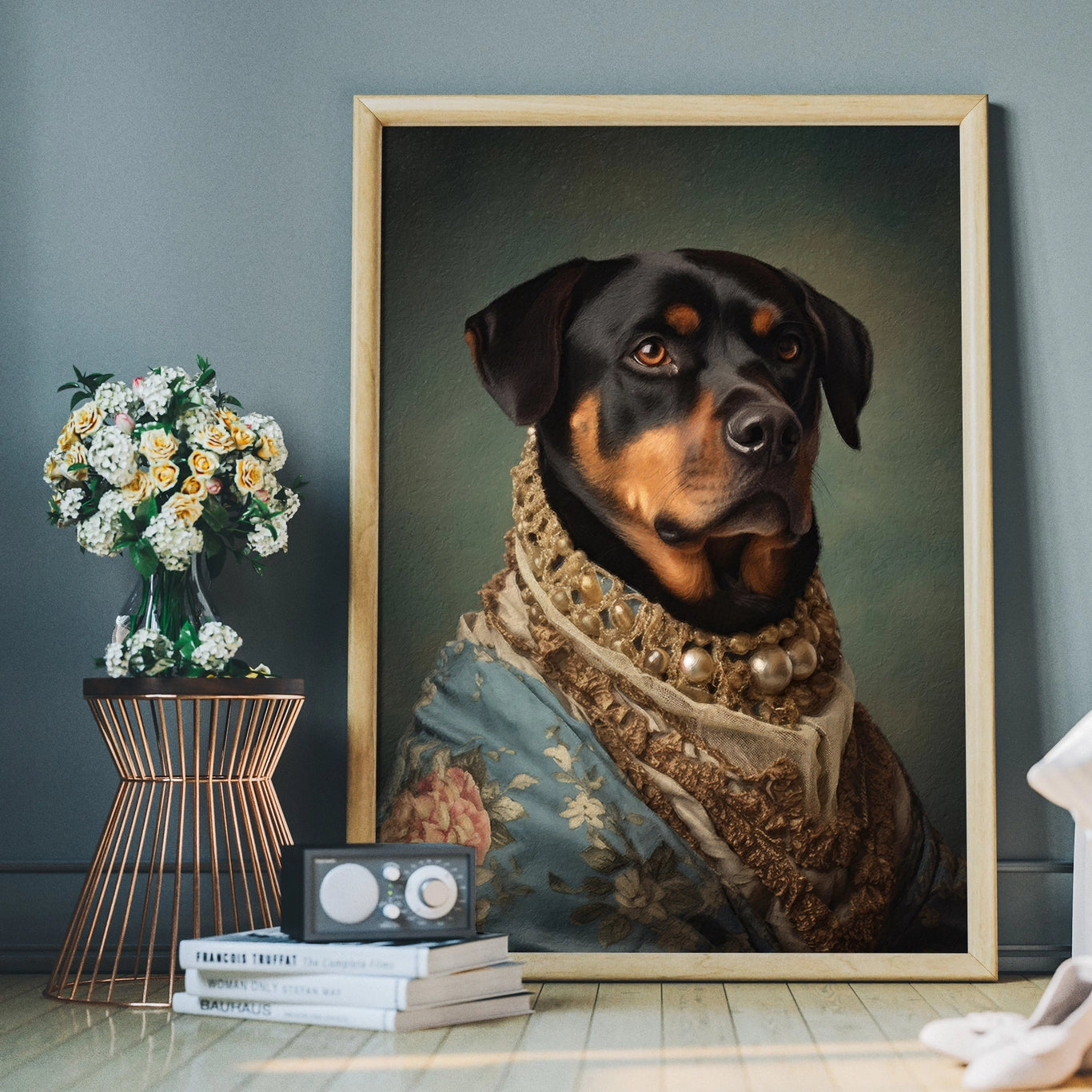 Rottweiler Dog Portrait Print - INSIDE HOUSE