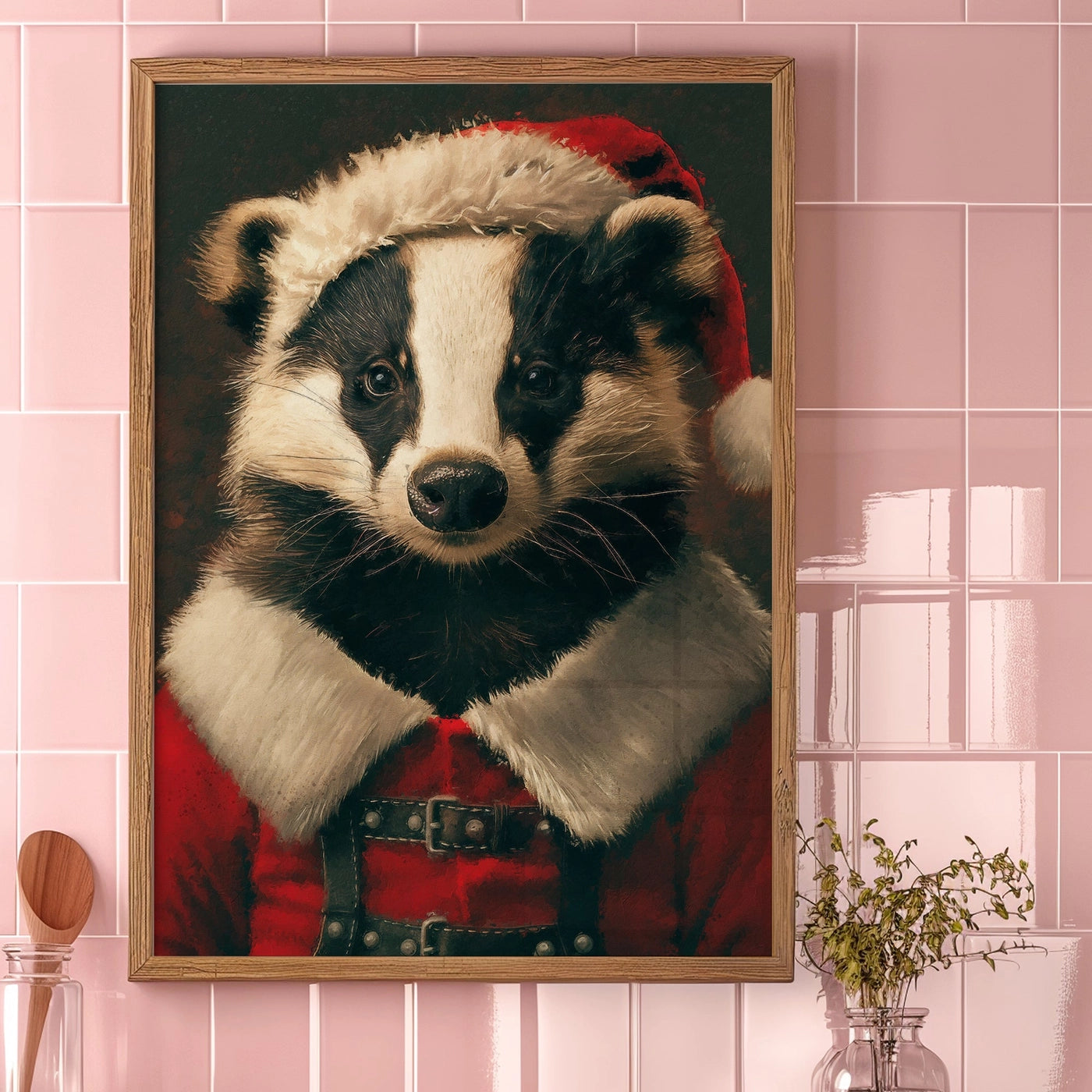 Christmas Badger Animal Portrait Print - INSIDE HOUSE