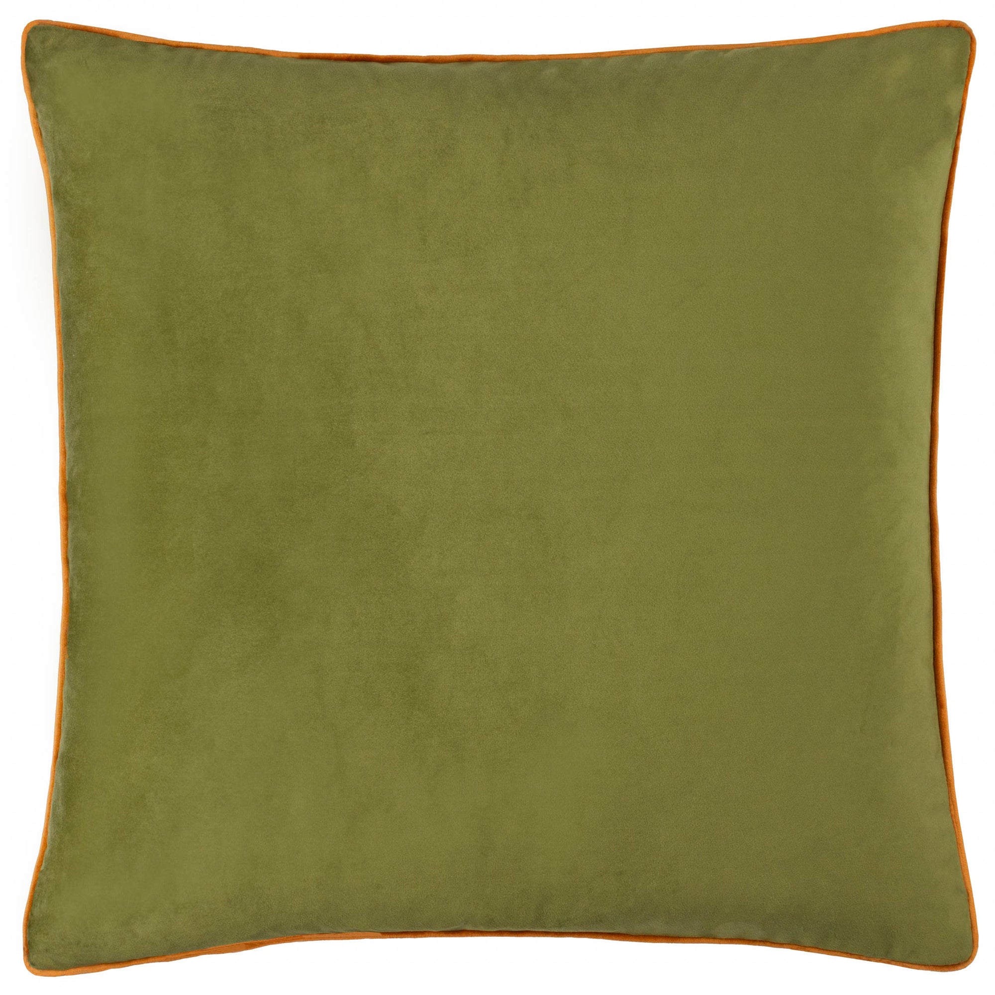 Green pillow with orange trim on a white background