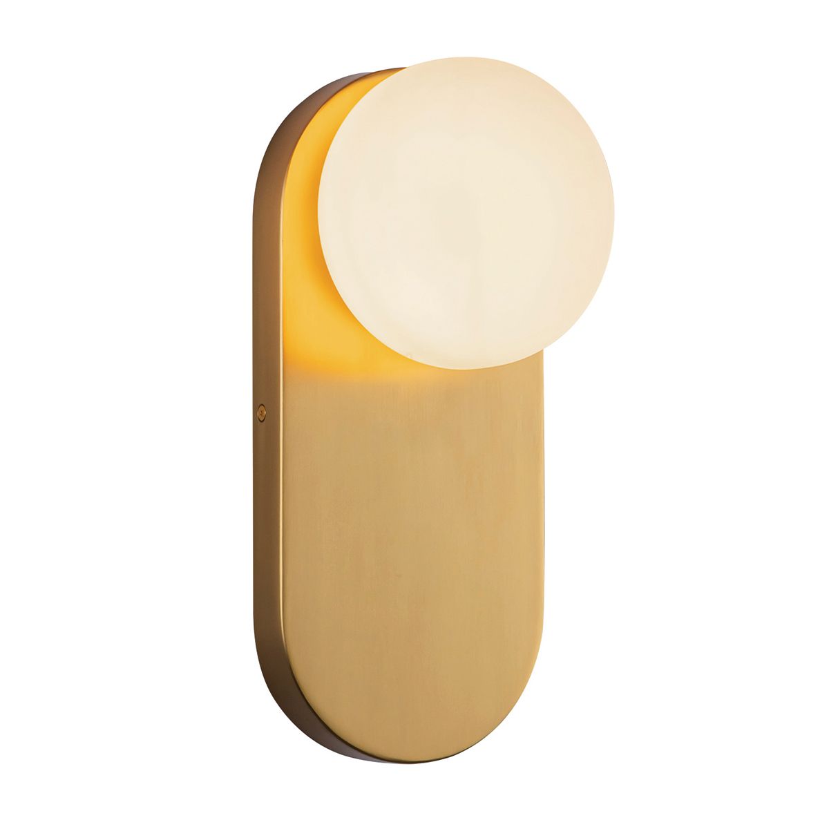 Modern wall sconce with a round light bulb on a white background