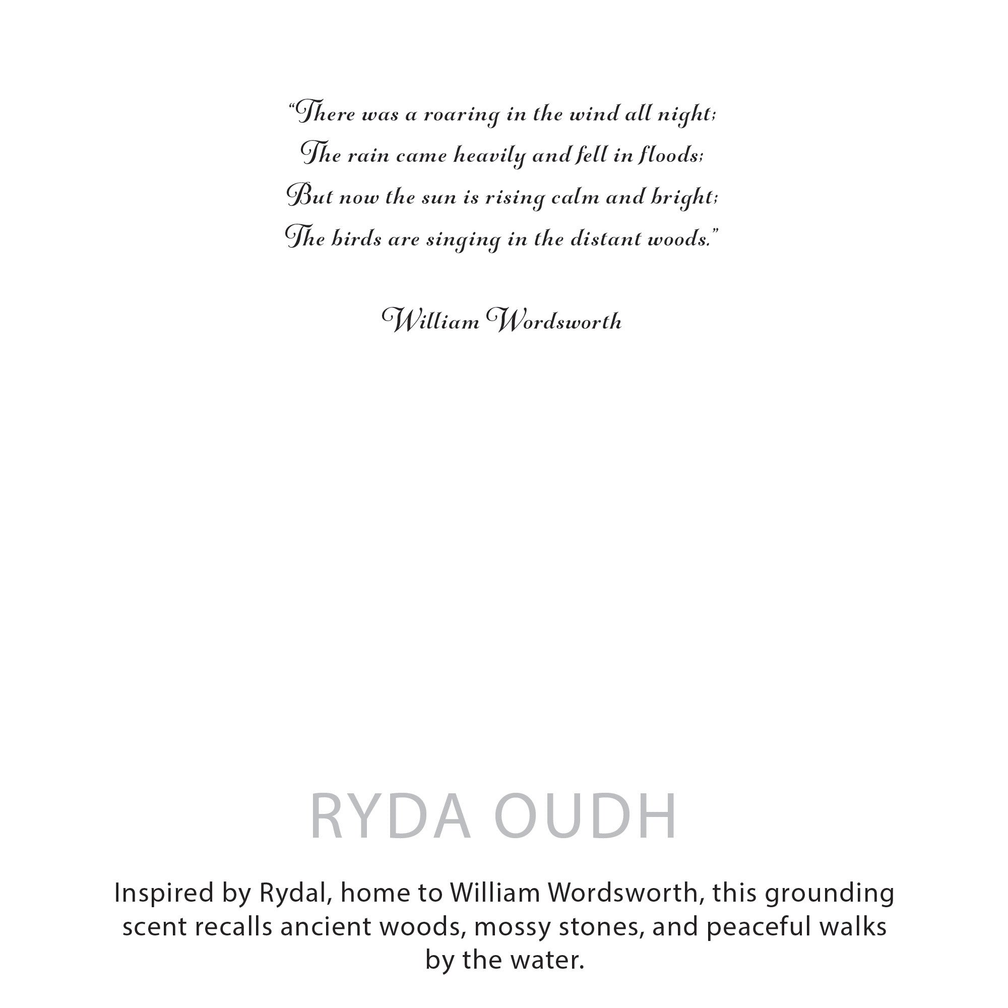 Text quote by William Wordsworth on a white background with 'RYDA OUDH' branding.